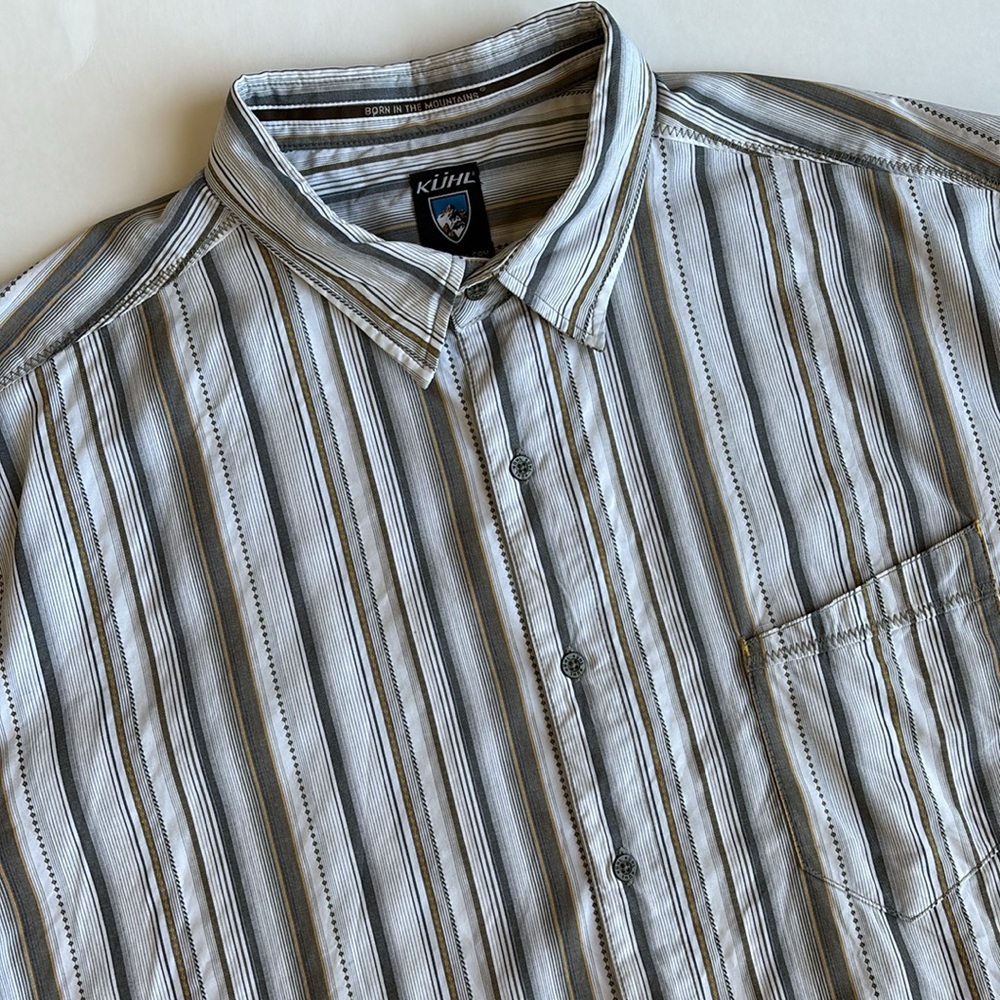 Kuhl Suncel White Gray Striped Short Sleeve Shirt Hiking Outdoors‎ Mens Size XXL